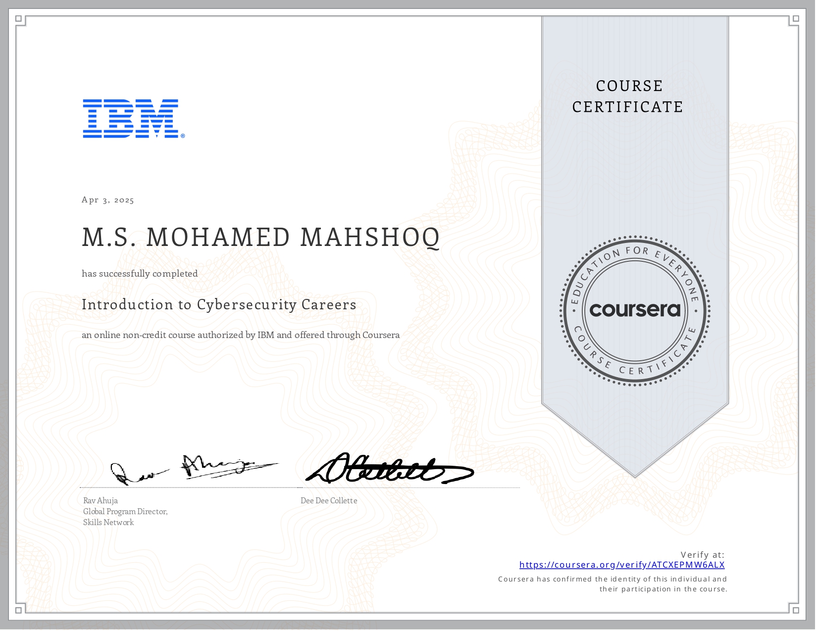 Introduction to Cybersecurity Certificate