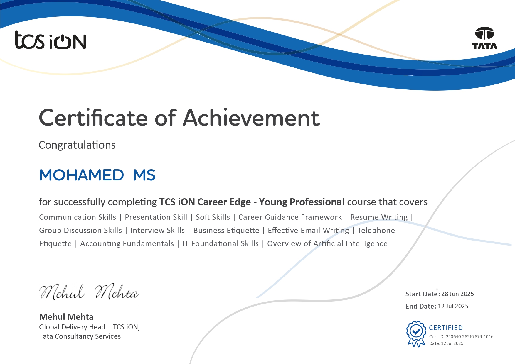 TCS iON Career Edge – Young Professional Certificate
