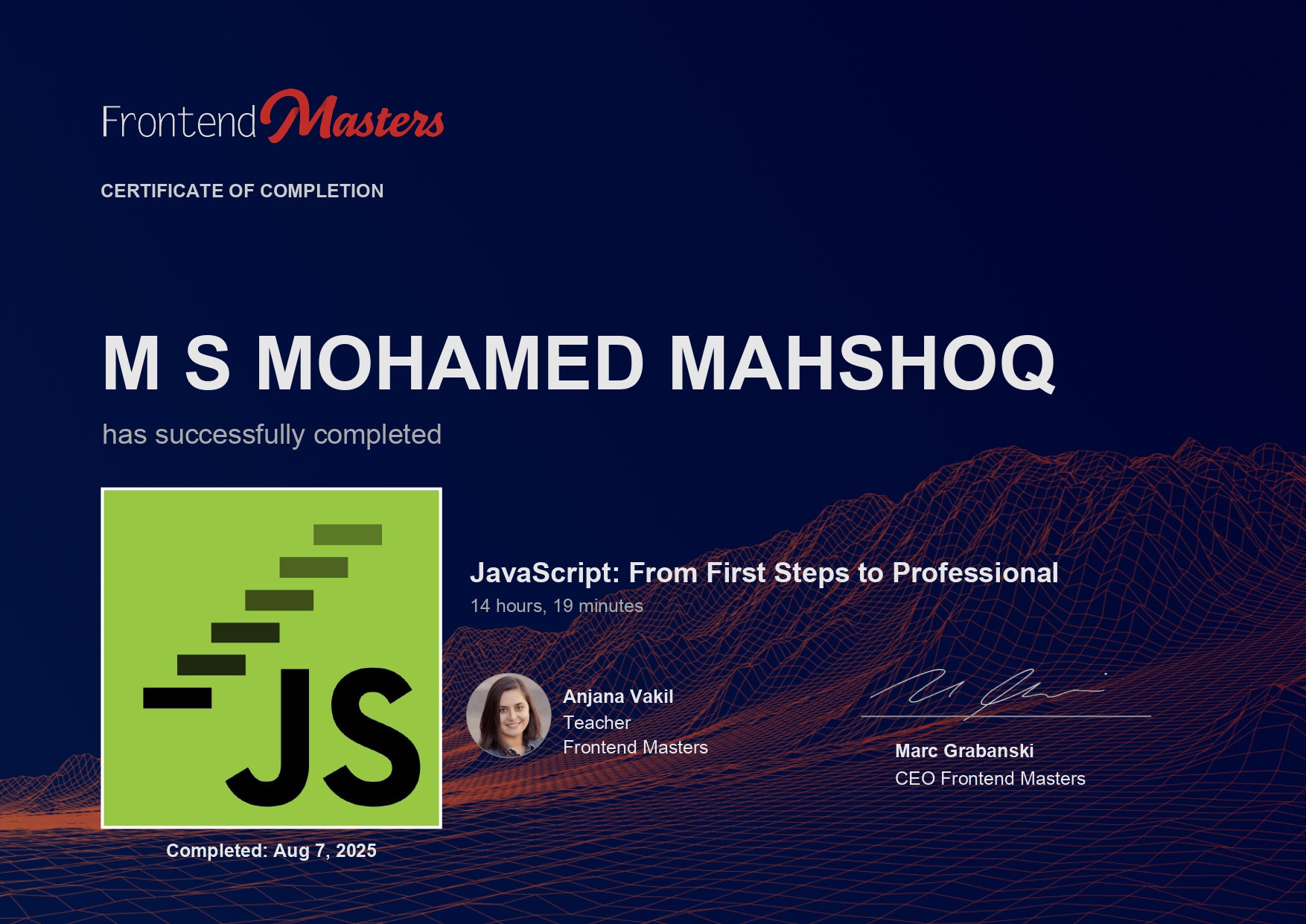 JavaScript: First Steps Certificate